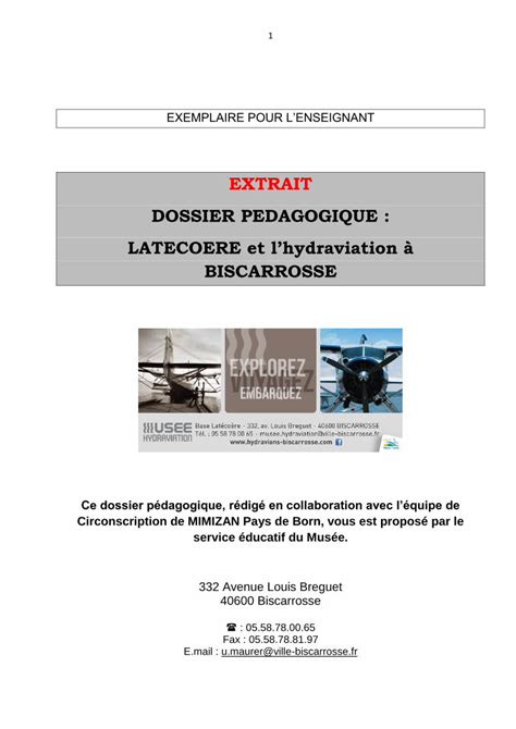 Pdf Extrait Dossier Pedagogique Latecoere Et Lhydraviation