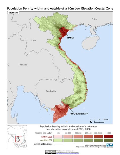 Vietnam 10m LECZ and Population Density Map - Vietnam • mappery