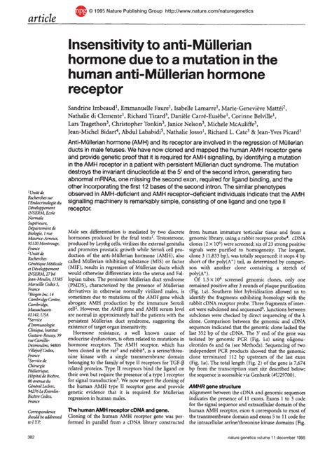 Pdf Insensitivity To Anti M Llerian Hormone Due To A Mutation In The