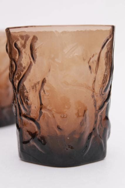 Retro Vintage Smoke Brown Seneca Driftwood Crinkle Glass Tumbler Drinking Glasses