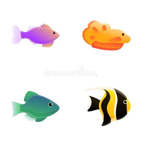 Iconos De Peces De Dibujos Animados Conjunto Vector De Dibujos Animados