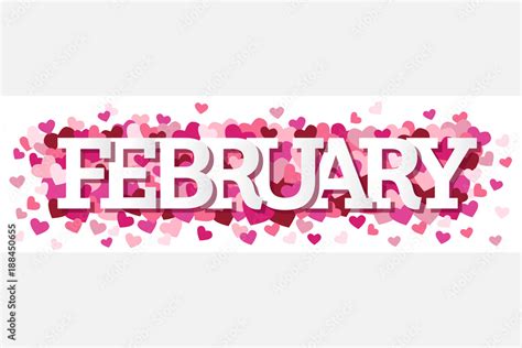 February Single Word With Hearts Banner Vector Illustration 1 Stock ...