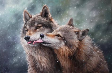 Kiss of the Wolves, Wolves Oil Painting, Pair of Wolves, Original Wolves Painting, Gift for a ...