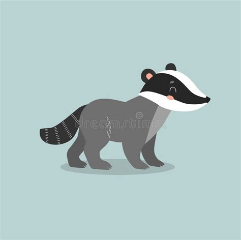 Print Cartoon Badger Forest Animal Cute Badger Stock Illustration