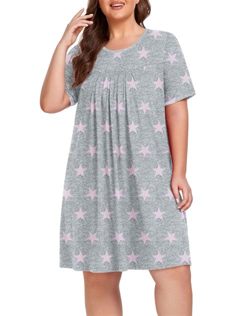 Cueply Women S Plus Size Nightgown Short Sleeve Sleepshirt Crewneck