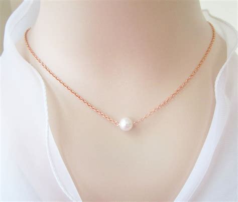 Rose Gold Pearl Necklacefloating Pearl Necklaceswarovski Etsy