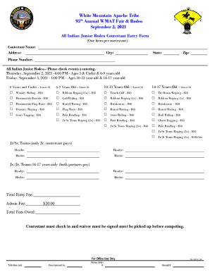 Fillable Online All Indian Junior Rodeo Contestant Entry Form Fax Email