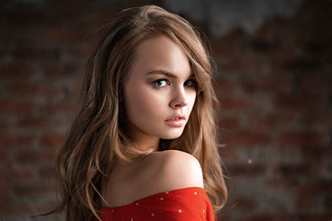 Wallpaper Anastasia Scheglova Women Face Blonde Portrait Bricks