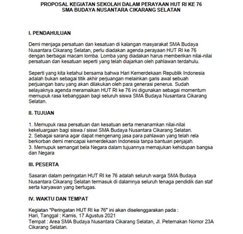 Contoh Proposal Kegiatan 17 Agustus Di Sekolah