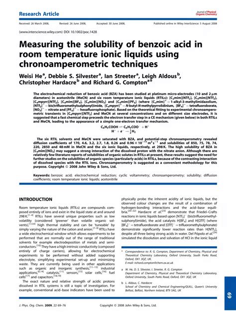 Pdf Measuring The Solubility Of Benzoic Acid In Room Temperature