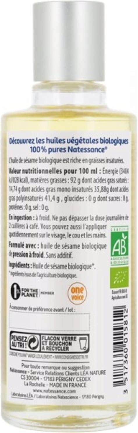 Natessance Huile de Sésame Bio 100 ml Boutique en ligne Ecco Verde