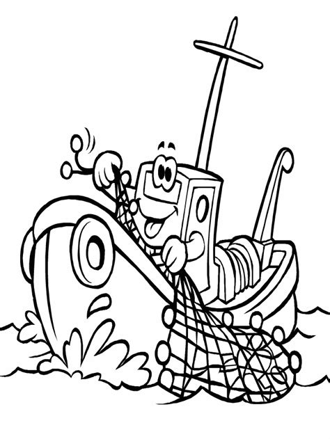 Cartoon Fishing Boat Coloring Page - Free Printable Coloring Pages for Kids