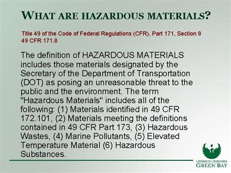 HAZARDOUS MATERIALS TRANSPORT AWARENESS TRAINING For UW Green