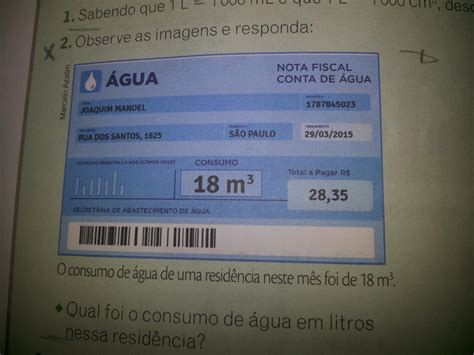 Qual Foi O Consumo De água Em Litros Nessa Residência Br