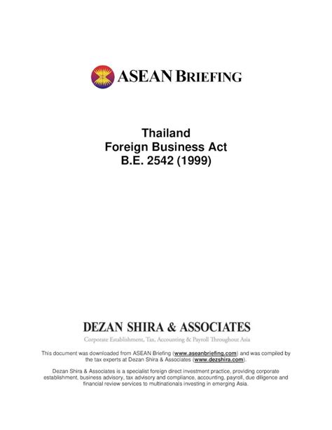 Pdf Aseanthailandforeign Business Act 1999 Dokumentips