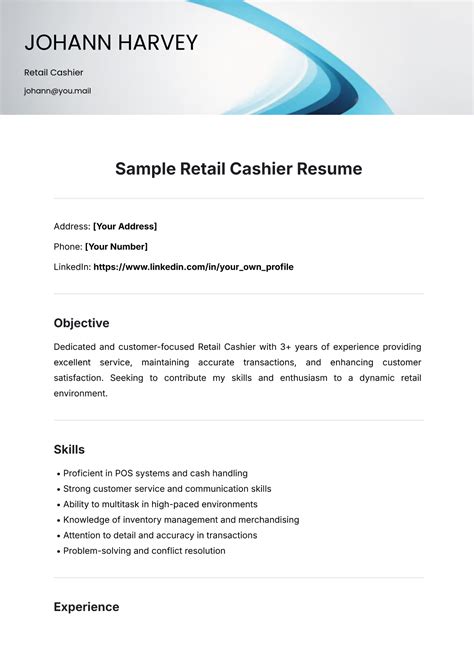 Retail Cashier Job Description