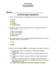 Confinespacequiz Pdf Osha Standards Bct Spring