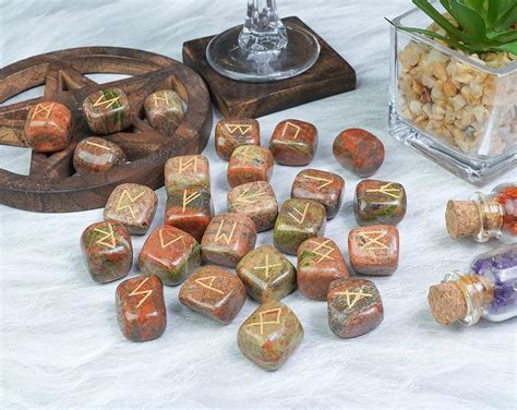 Crocon Unakite Gemstone Rune Stones Set Pcs With Elder Futhark