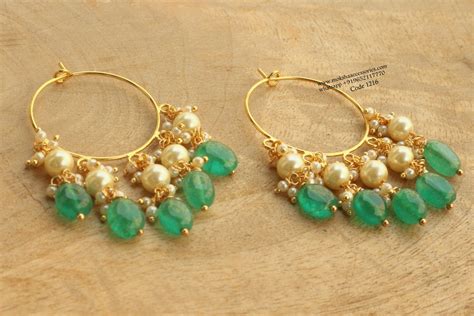 Earrings With Emerald Beads And Sarvoski Pearl Moksha Accessories