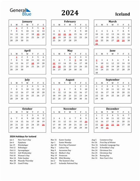 Free Printable Iceland Holiday Calendar