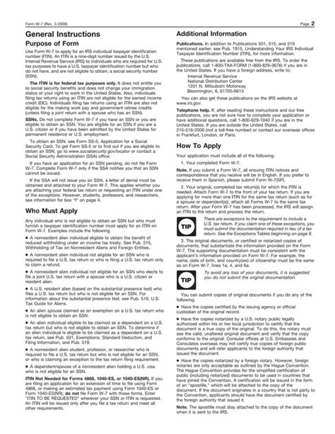 Form W Application For Irs Individual Taxpayer Identification Number