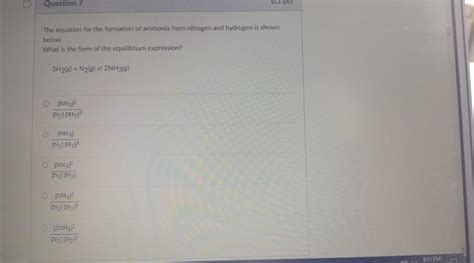 Solved The equation for the formation of ammonia from | Chegg.com