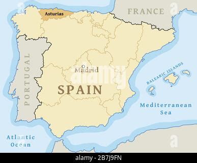 Map Of Asturias Autonomous Community Of Spain And Location On Spanish