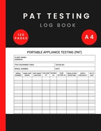 Pat Testing Log Book A Portable Appliance Testing Of Electrical