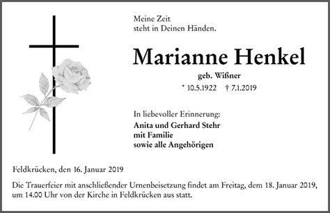 Traueranzeigen Von Marianne Henkel Vrm Trauer De