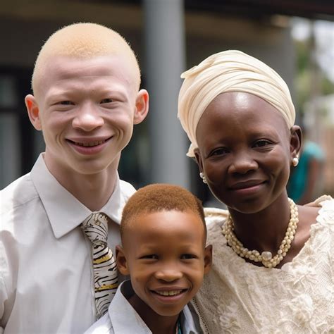 Premium AI Image | Unusual African family albino African man with white skin darkskinned woman ...