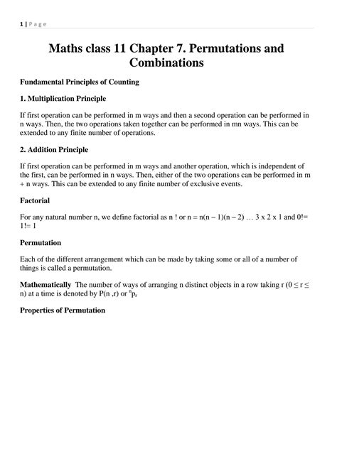 Solution Mathematics Permutations And Combinations Notes Cheatsheet