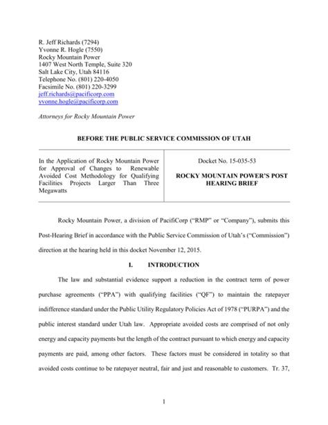 Rocky Mountain Power Post Hearing Brief