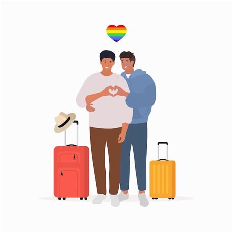 Jovem casal gay abraçando Vetor Premium