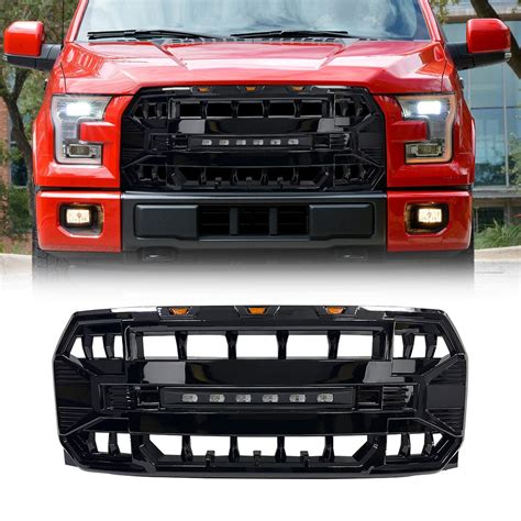 2015 2017 Ford F150 Armor Grille W Off Road Lights Glossy Black Am Off Road