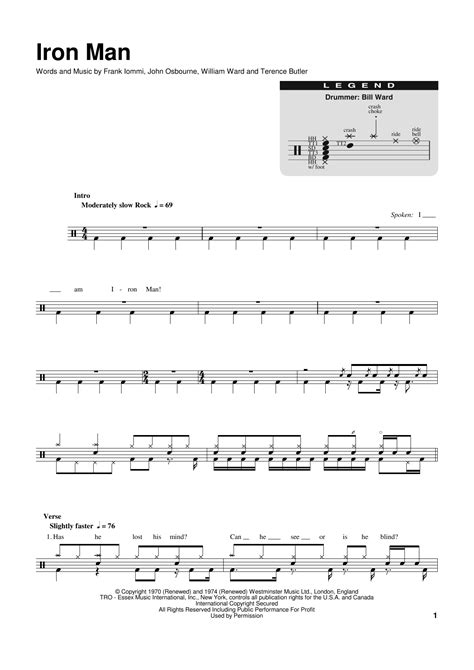 Iron Man Sheet Music Black Sabbath Drums PlayAlong