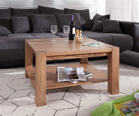 Delife Wohnzimmertisch Indra Akazie Natur 80x80 Cm Ablage Massivholz