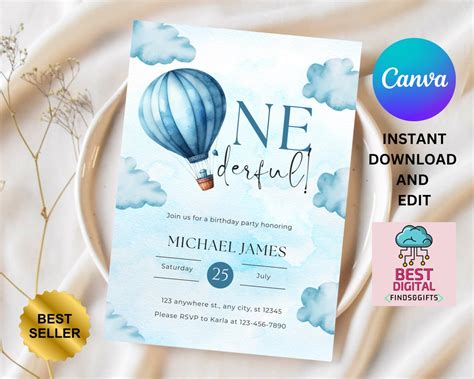 Editable Balloon Baby Shower Invitation Baby Shower Invite Blue Boy Boho Bear Baby Shower Hot