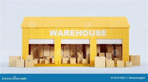 Yellow Warehouse Filled With Cardboard Boxes Stock Illustration