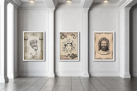 Zeus Poseidon and Medusa Portrait Wall Art Mythology Wall - Etsy