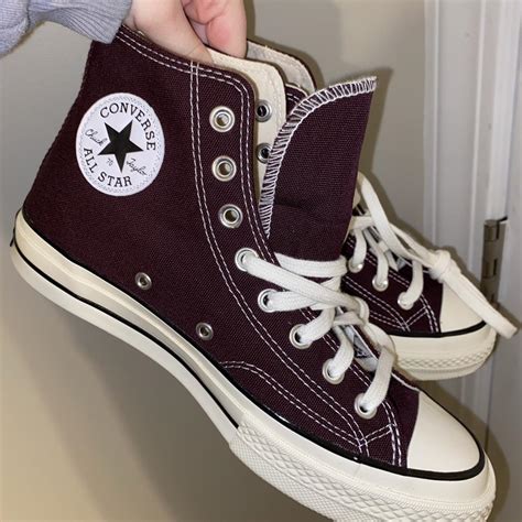 maroon high top converse never worn originally... - Depop