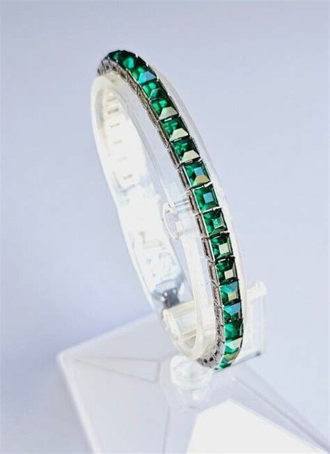 Trifari Tennis Bracelet Emerald Green Rhinestones Vin Gem