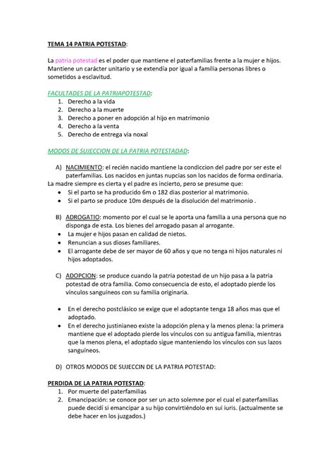 TEMA 14 Patria Potestad TEMA 14 PATRIA POTESTAD La Patria Potestad