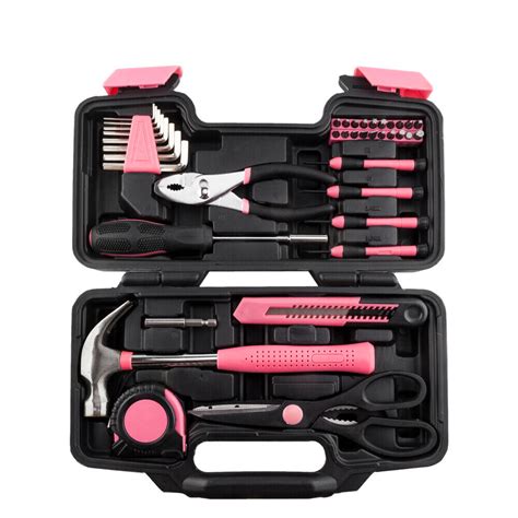 Pink Lady Tool Kit 39 Pcs With Carry Case Women Household Craftsman