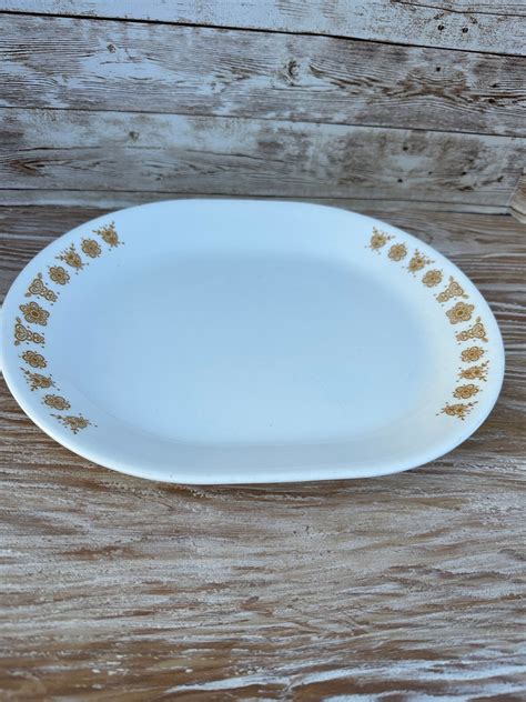 Vintage Corelle Pyrex Butterfly Gold Oval Serving Platter 10x 12 Etsy