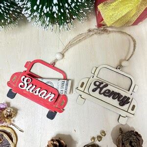 Personalized Cute Wood Money Holder Christmas Ornament Svg Red Truck