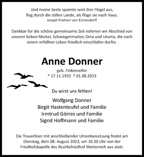 Traueranzeigen Von Anne Donner Rz Trauer De