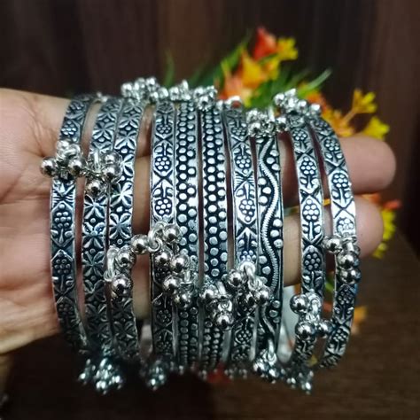 Oxidized Ghungaroo Bangles Oxidised Jewelry For Girls Etsy