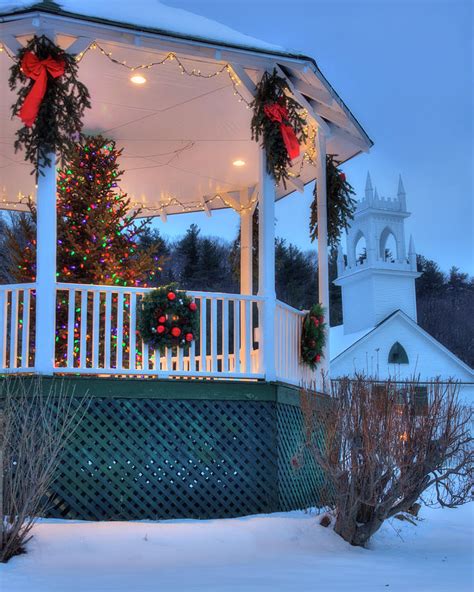 New England Gazebo And White Church In Winter Washington Nh