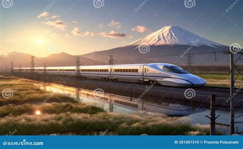 Shinkansen Or Bullet Train Run Pass Through Mountain Fuji And