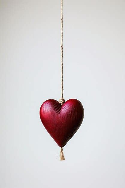 Premium Photo Red Heart Hanging On A Rope On White Background